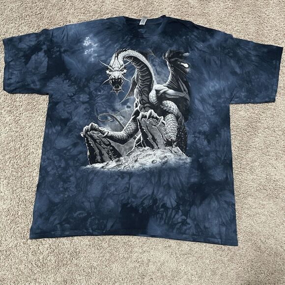 The Mountain Shirt Men 3XL Navy Blue Tie Dye Dragon Nature Fantasy Romas Kukalis - Picture 1 of 8